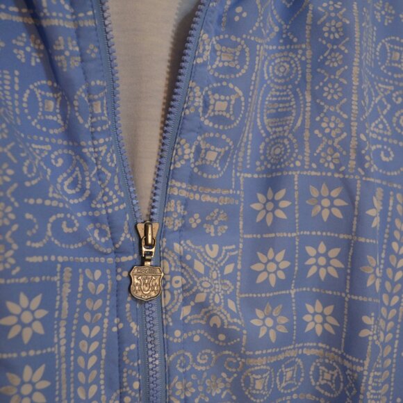 KAELIN Long Sleeves Blue White Prints Jacket Front Zip Pockets Inner Lining M - Picture 3 of 7